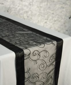 Black Swirl Organza with Satin Edging