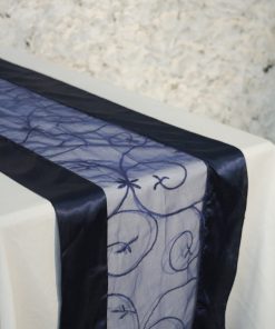 Navy Swirl Organza with Satin Edge