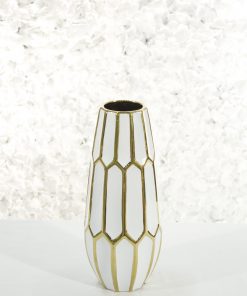 Tall Gold & White Vase